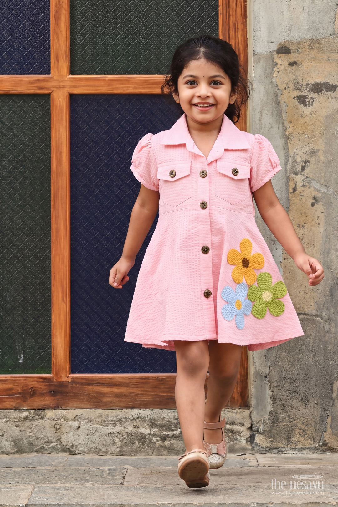 Girls Frock Dress in Peach for Celebrations and Photos