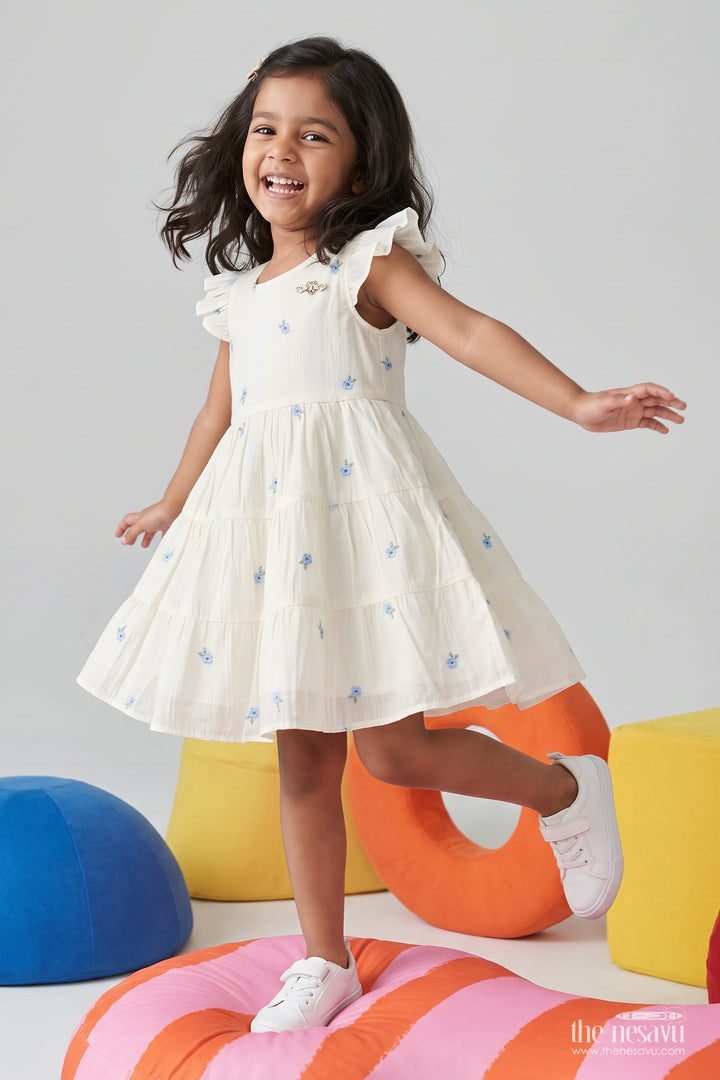 Chanderi Dress for Girls with Thread Embroidery for Festive Occasions