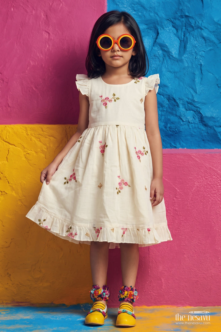 Chanderi Dress for Girls in Cream for Family Celebrations