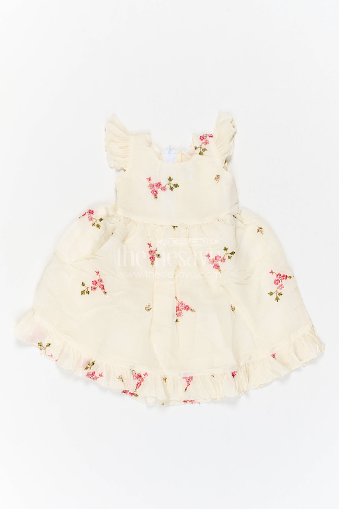 Chanderi Dress for Girls in Cream for Family Celebrations