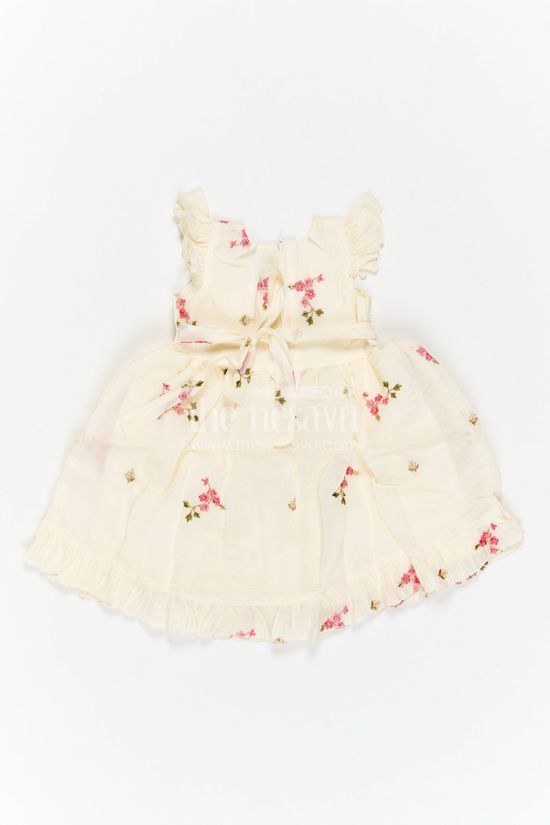 Chanderi Dress for Girls in Cream for Family Celebrations