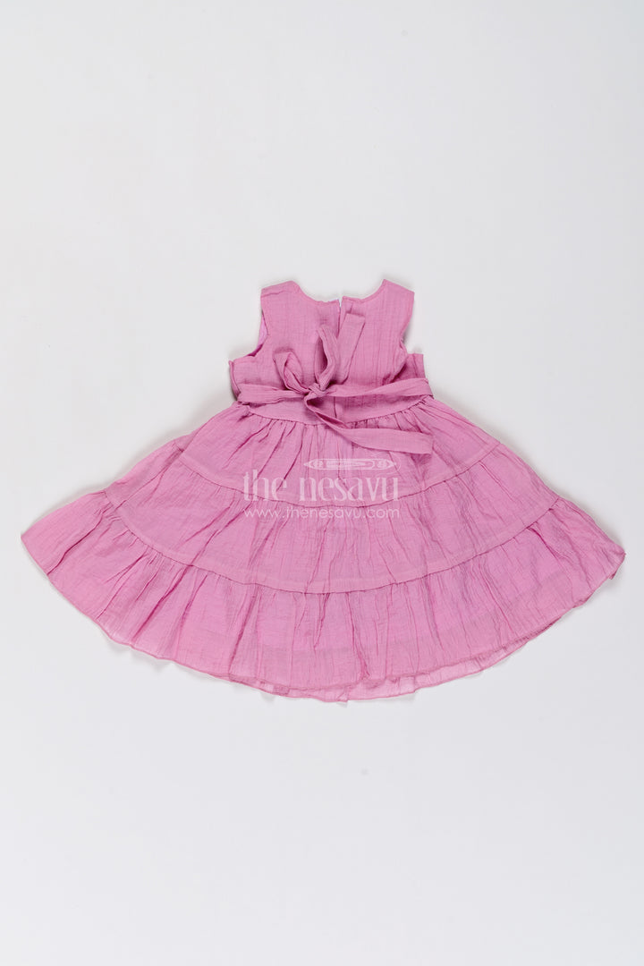 Girls Cotton Blend Frock in Mauve Pink with Tiered Collar Bow