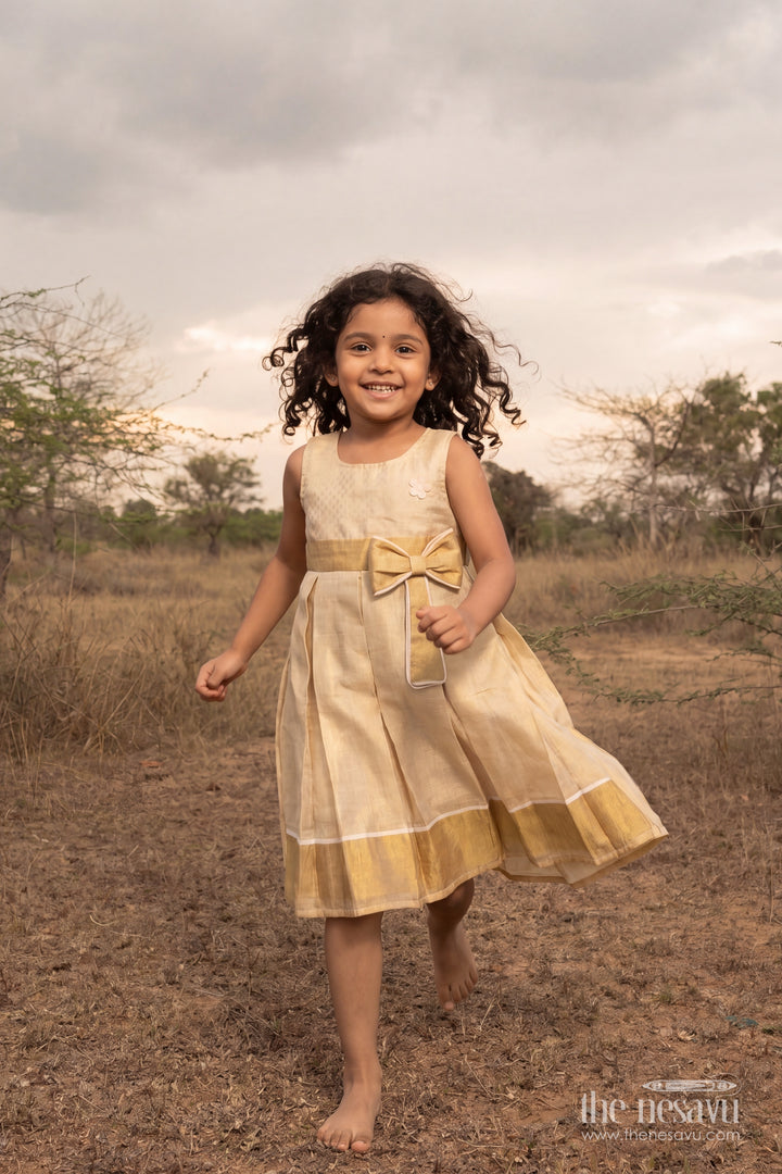 Cotton Dress for Girls with Woven Texture for Festive Occasions