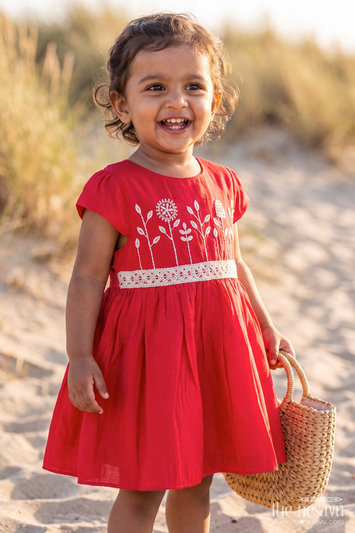 Designer Frock for Girls in Red with an Occasion Ready Finish