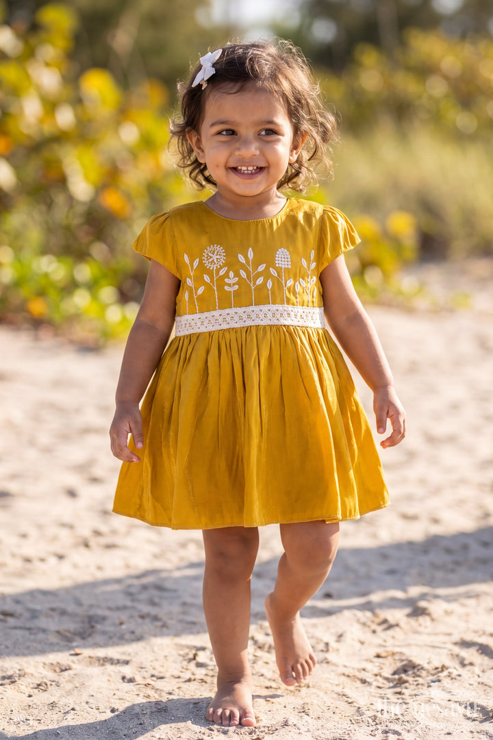 Party Frock for Girls in Yellow for Milestone Days
