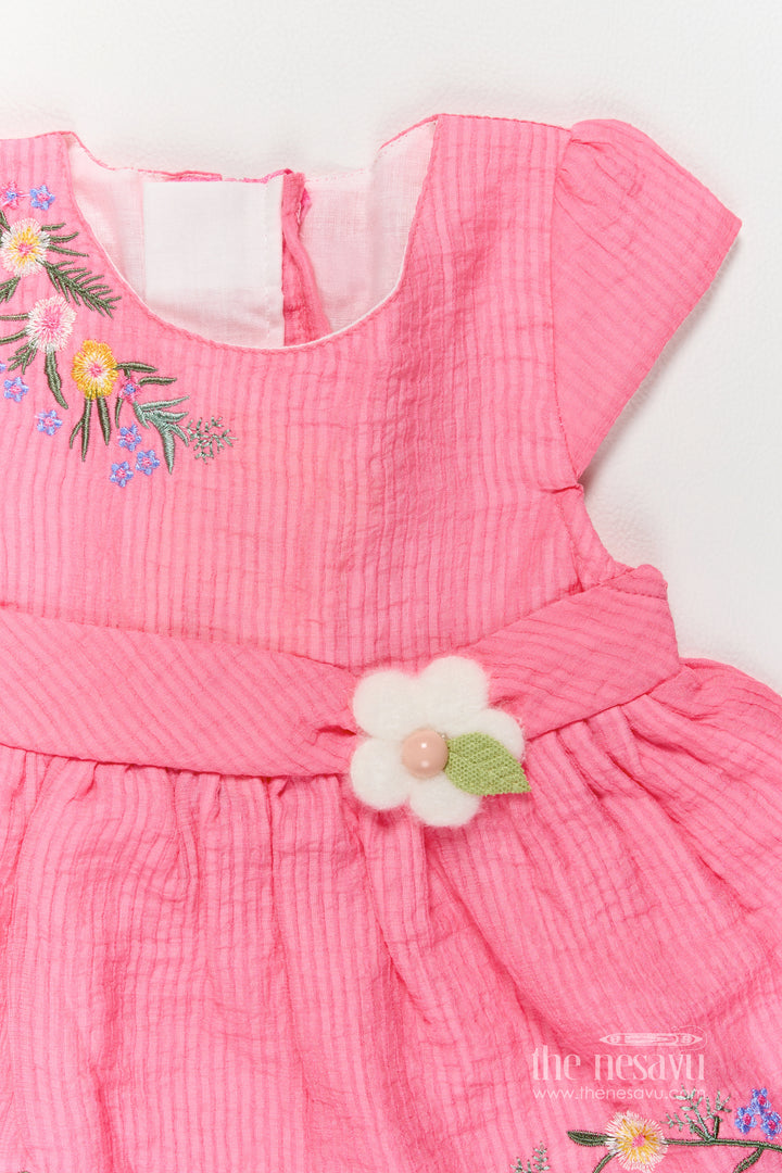 Infant Cotton Frock with Thread Embroidery for Weddings and Parties