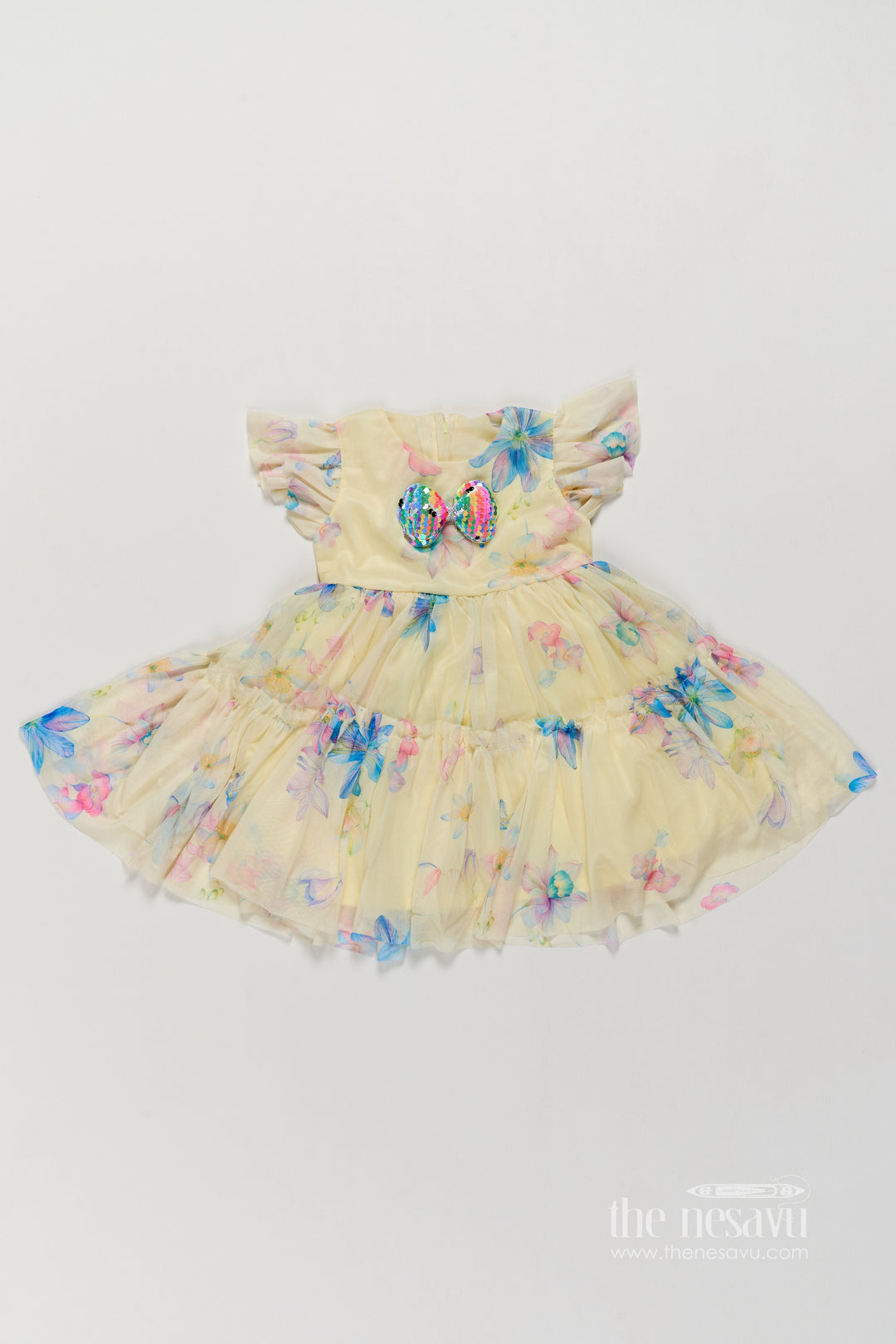 Girls Fancy Frock in Yellow with Digital Print