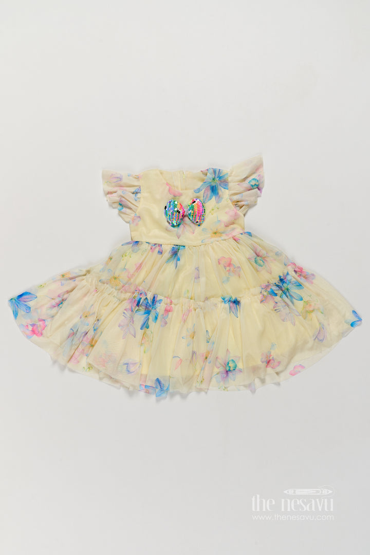 Girls Fancy Frock in Yellow with Digital Print