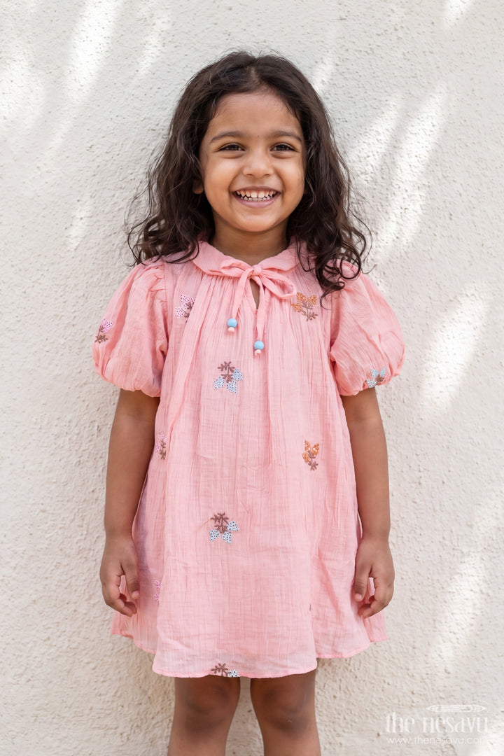 Chanderi Dress for Girls in Peach for Traditional Events
