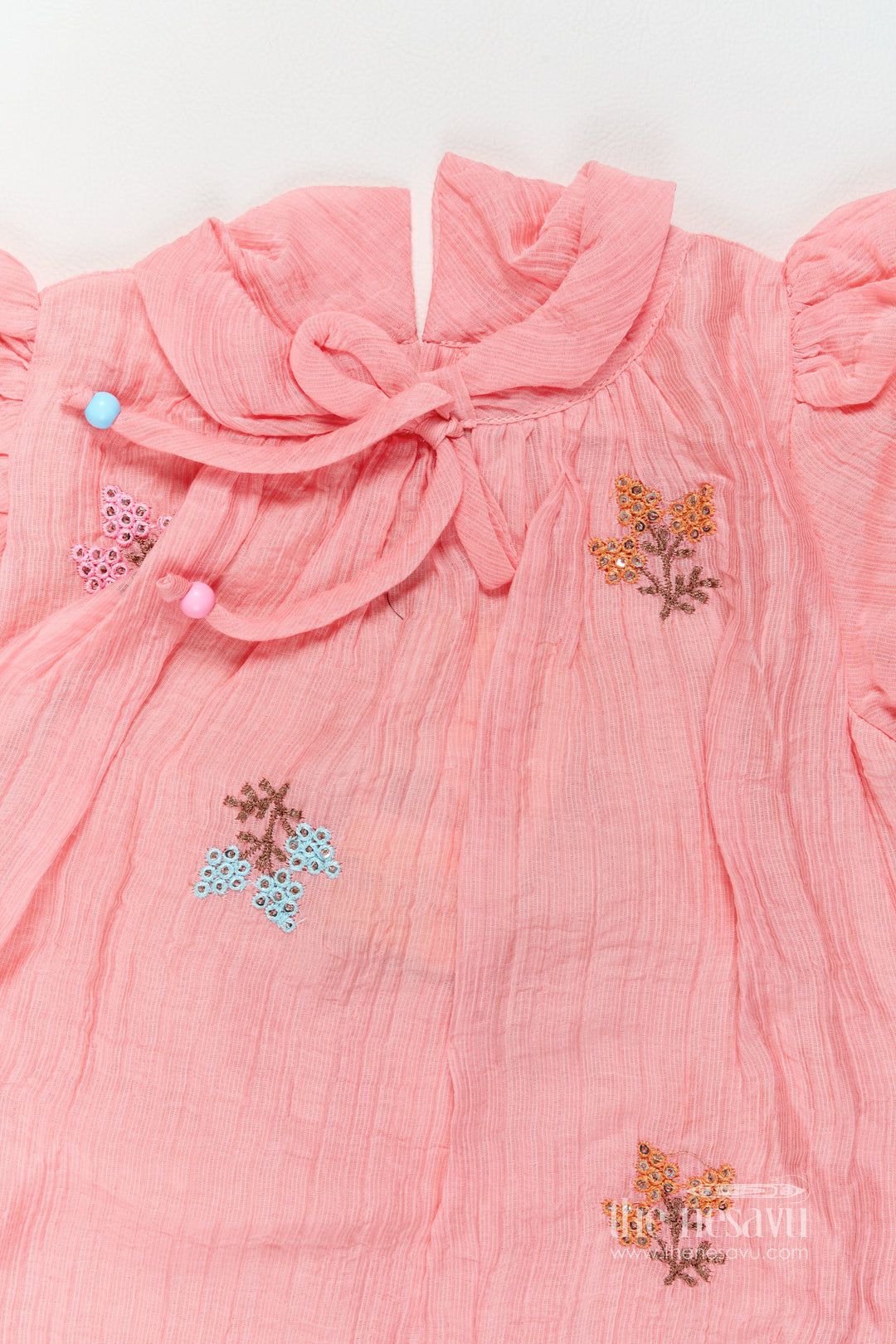 Chanderi Dress for Girls in Peach for Traditional Events