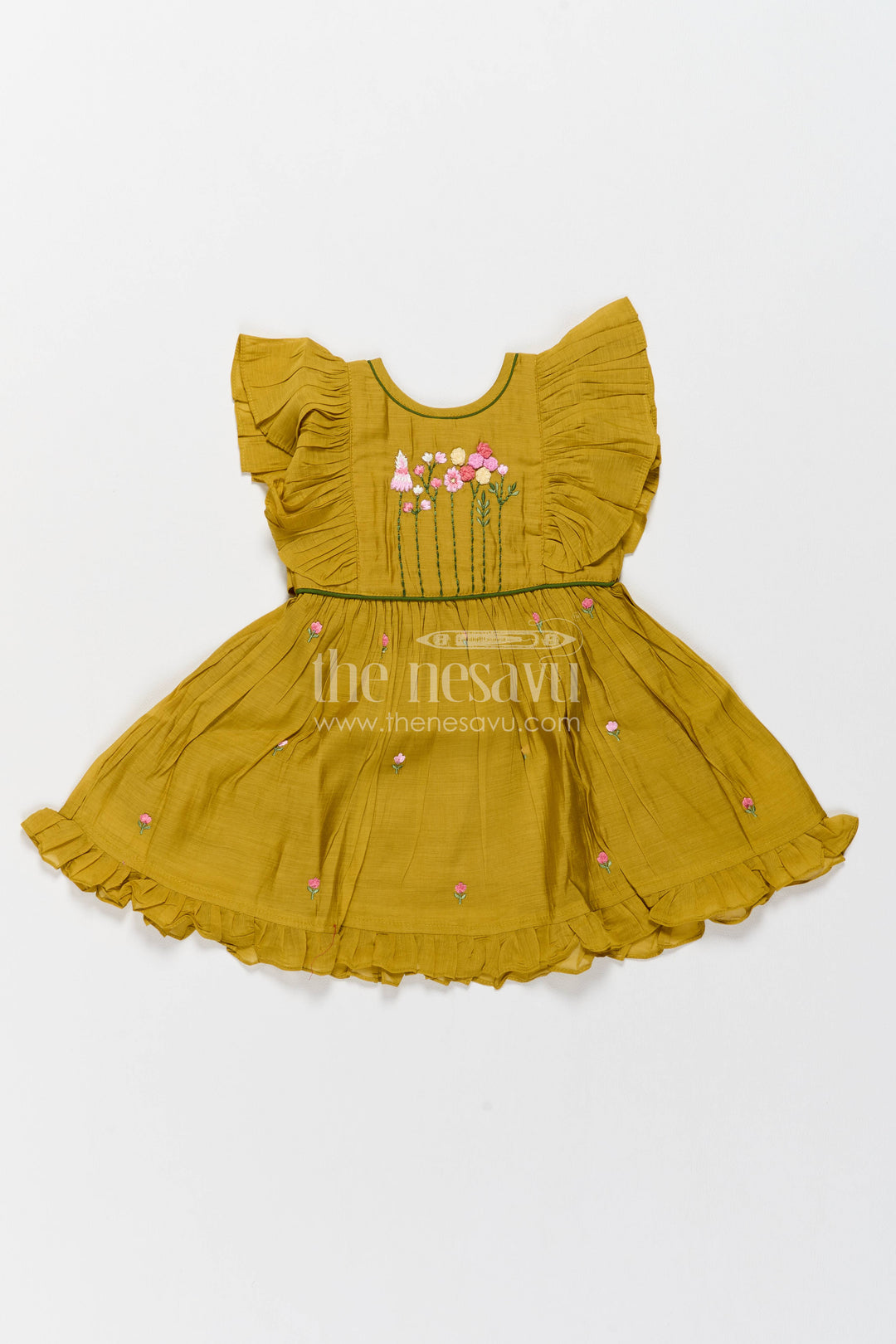Girls Chanderi Frock with Thread Embroidery for Family Functions