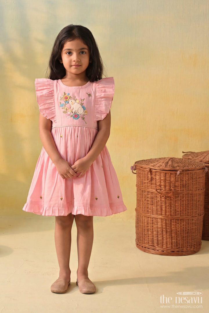 Chanderi Dress for Girls in Pink with an Occasion Ready Finish