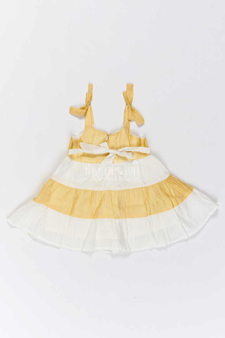 Girls Yellow Colour Block Bow Cotton Blend Frock