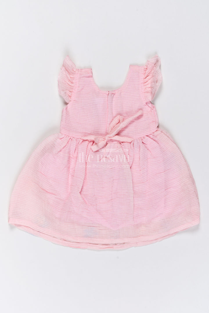 Girls Cotton Blend Frock in Baby Pink with Flower Trail Flutter
