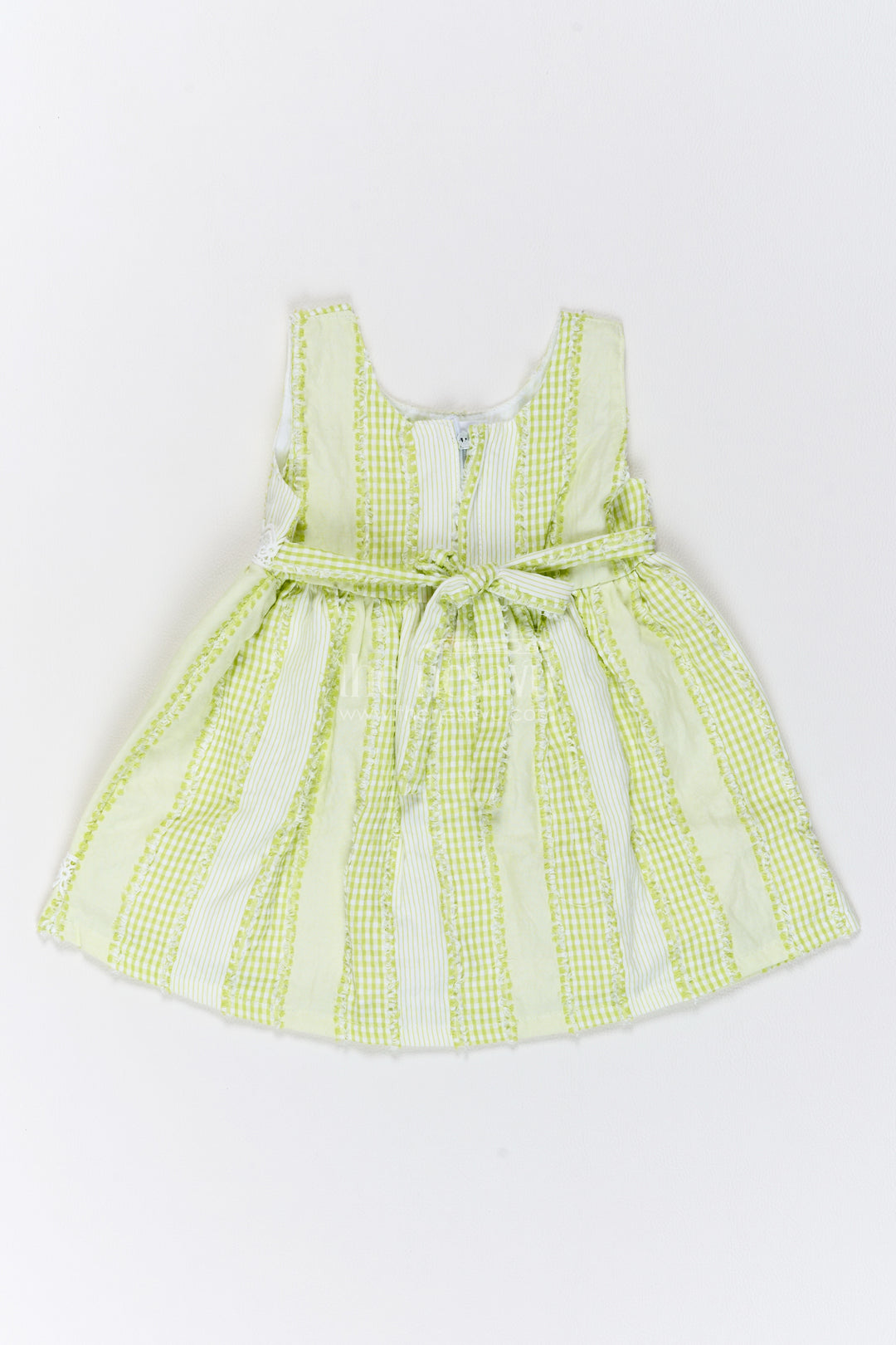 Girls Green Lace Trim Red Flower Cotton Frock