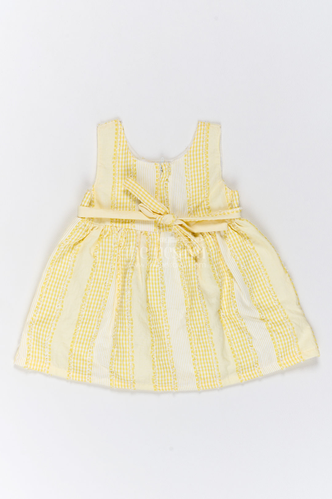 Girls Yellow Cotton Striped Lace Red Flower Frock