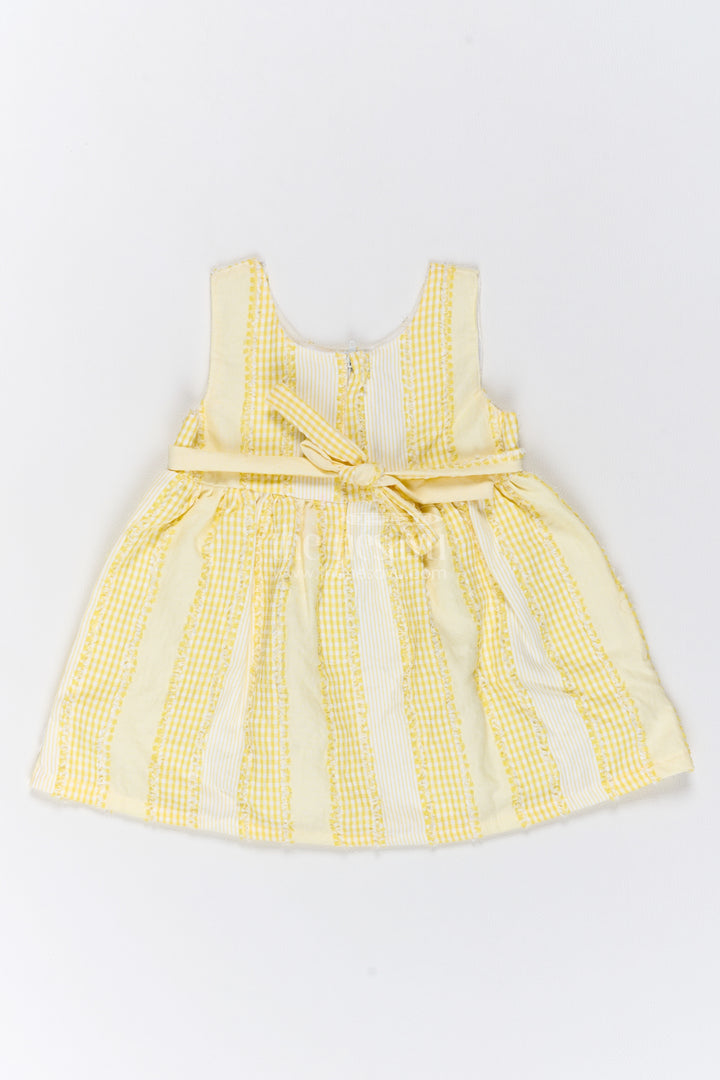 Girls Yellow Cotton Striped Lace Red Flower Frock