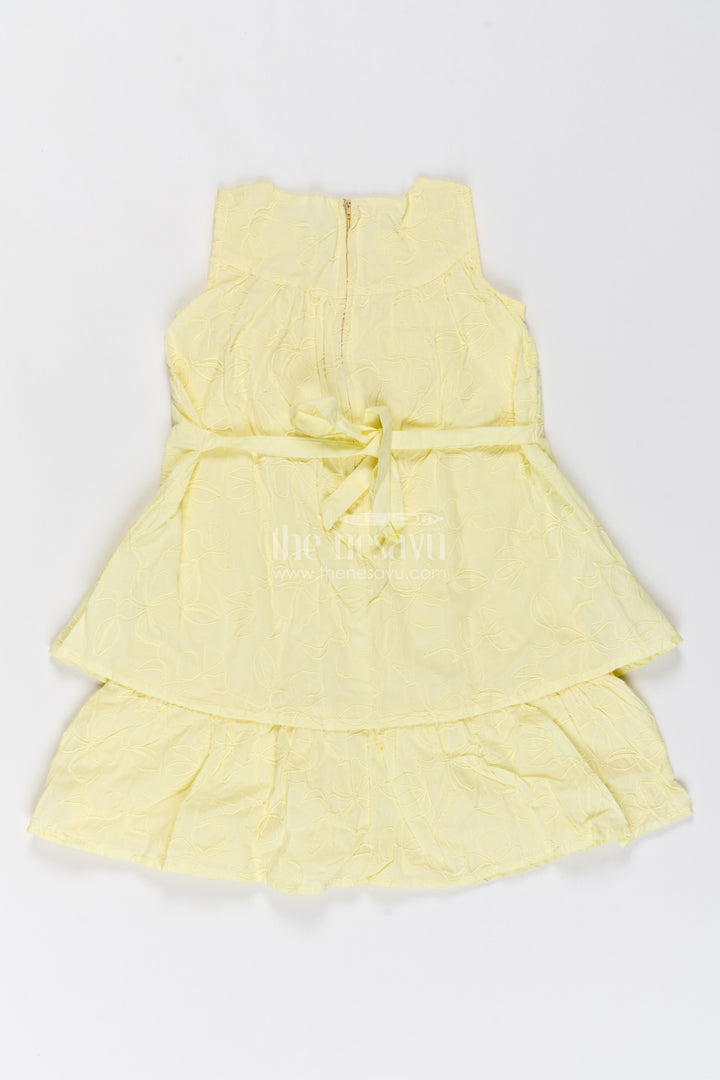 Girls Cotton Frock in Lemon Yellow with Tonal Floral Layers