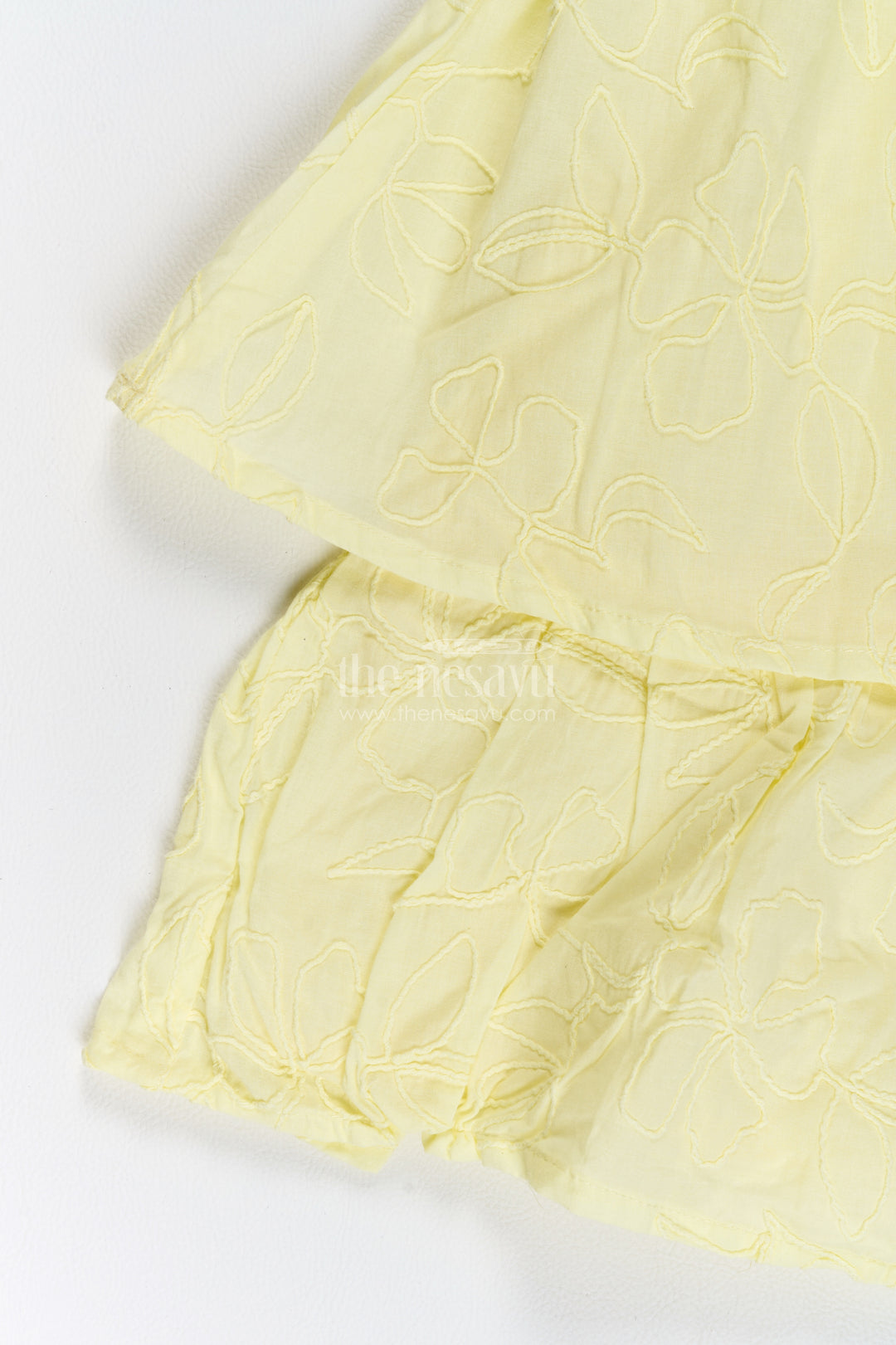 Girls Cotton Frock in Lemon Yellow with Tonal Floral Layers