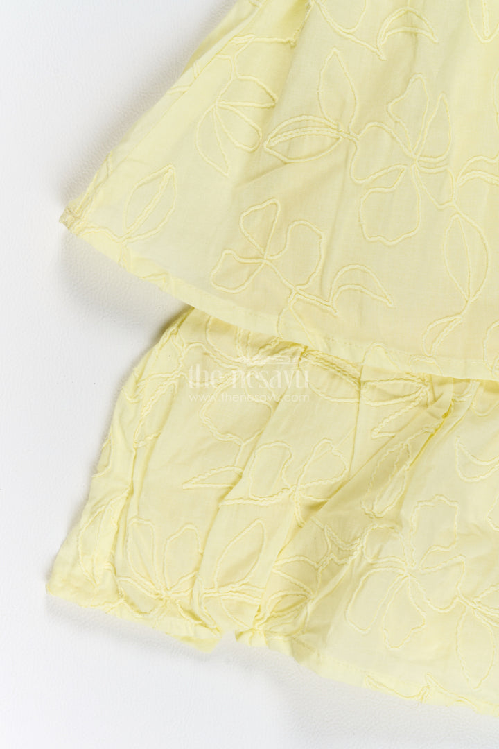 Girls Cotton Frock in Lemon Yellow with Tonal Floral Layers