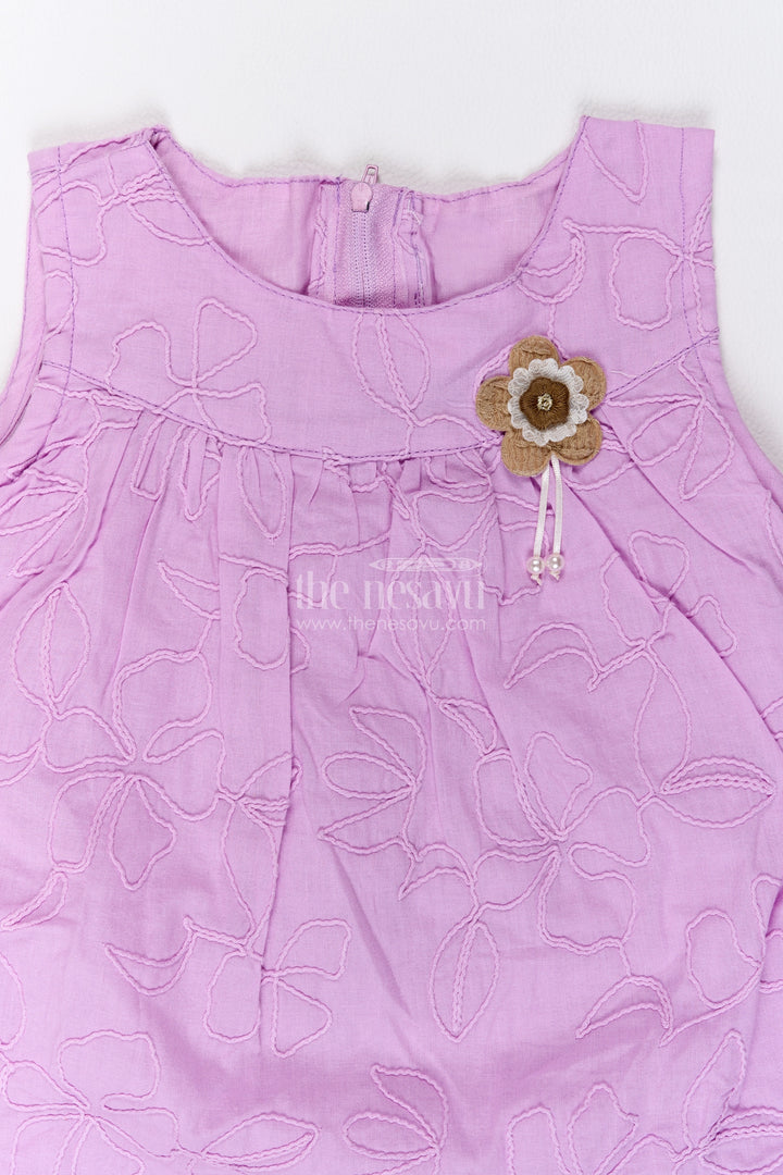 Girls Lilac Cotton Flower Embroidered Layers Frock