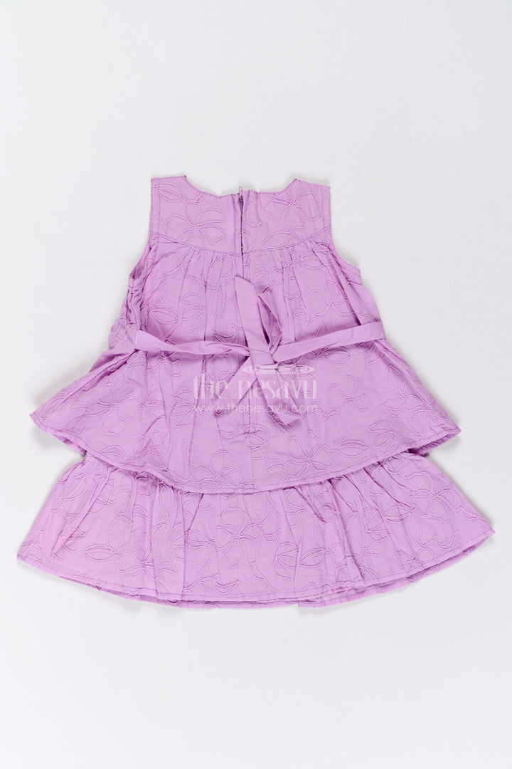Girls Lilac Cotton Flower Embroidered Layers Frock