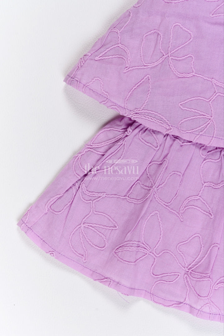 Girls Lilac Cotton Flower Embroidered Layers Frock