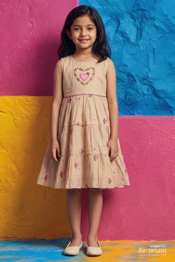 Chanderi Dress for Girls in Brown for Family Celebrations