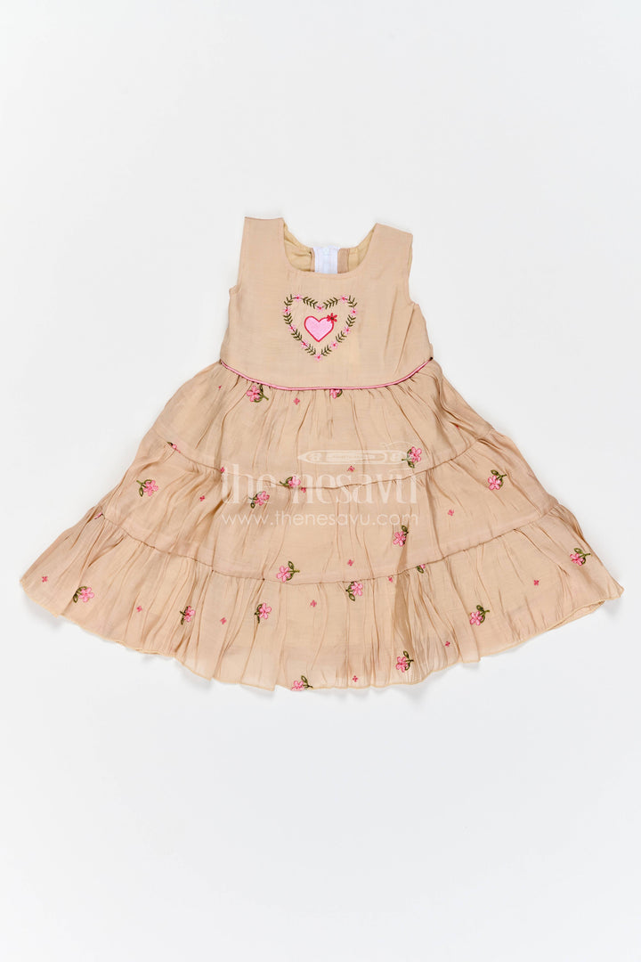 Chanderi Dress for Girls in Brown for Family Celebrations
