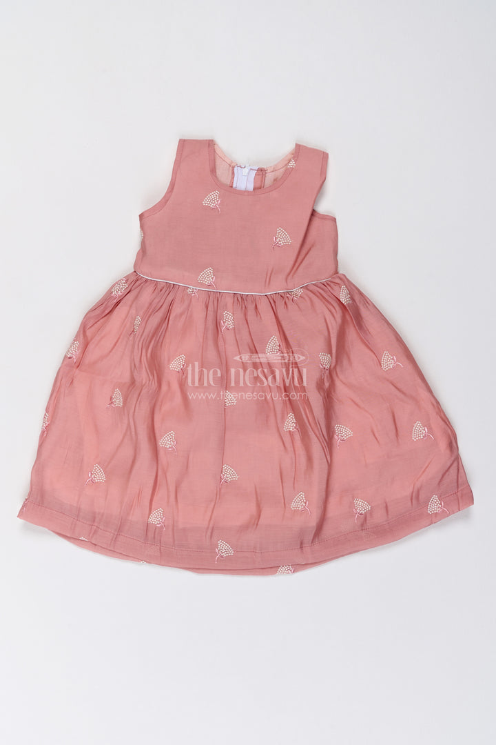 Girls Dusty Peach Chanderi Gold Leaf Motif Frock