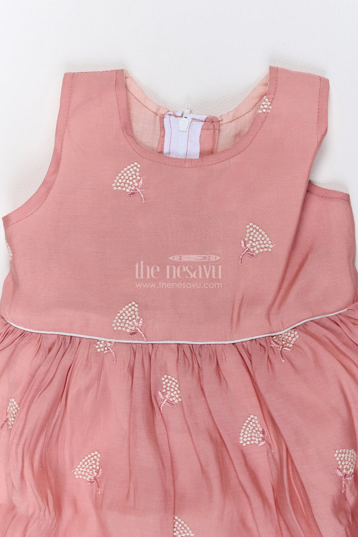 Girls Dusty Peach Chanderi Gold Leaf Motif Frock