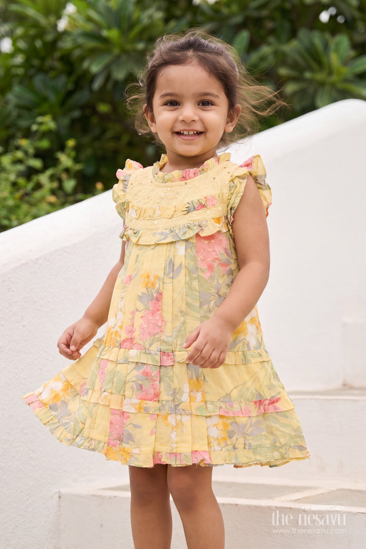 Cotton Dress for Girls in Yellow with an Occasion Ready Finish