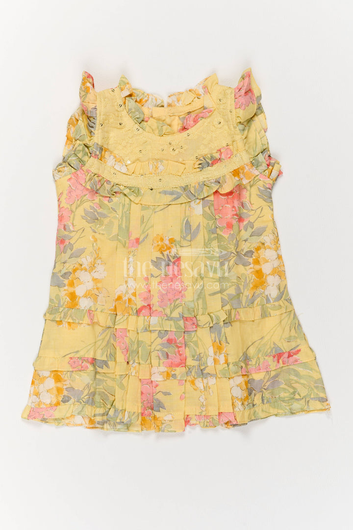 Cotton Dress for Girls in Yellow with an Occasion Ready Finish