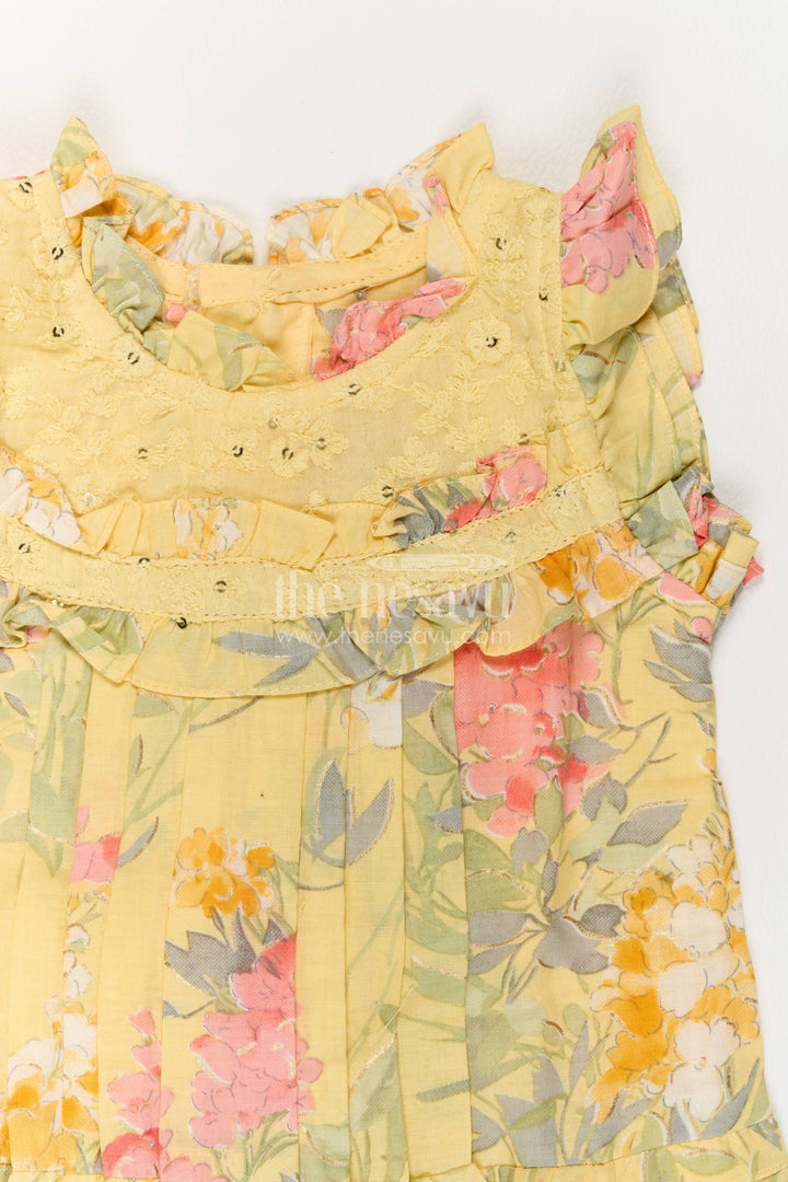 Cotton Dress for Girls in Yellow with an Occasion Ready Finish