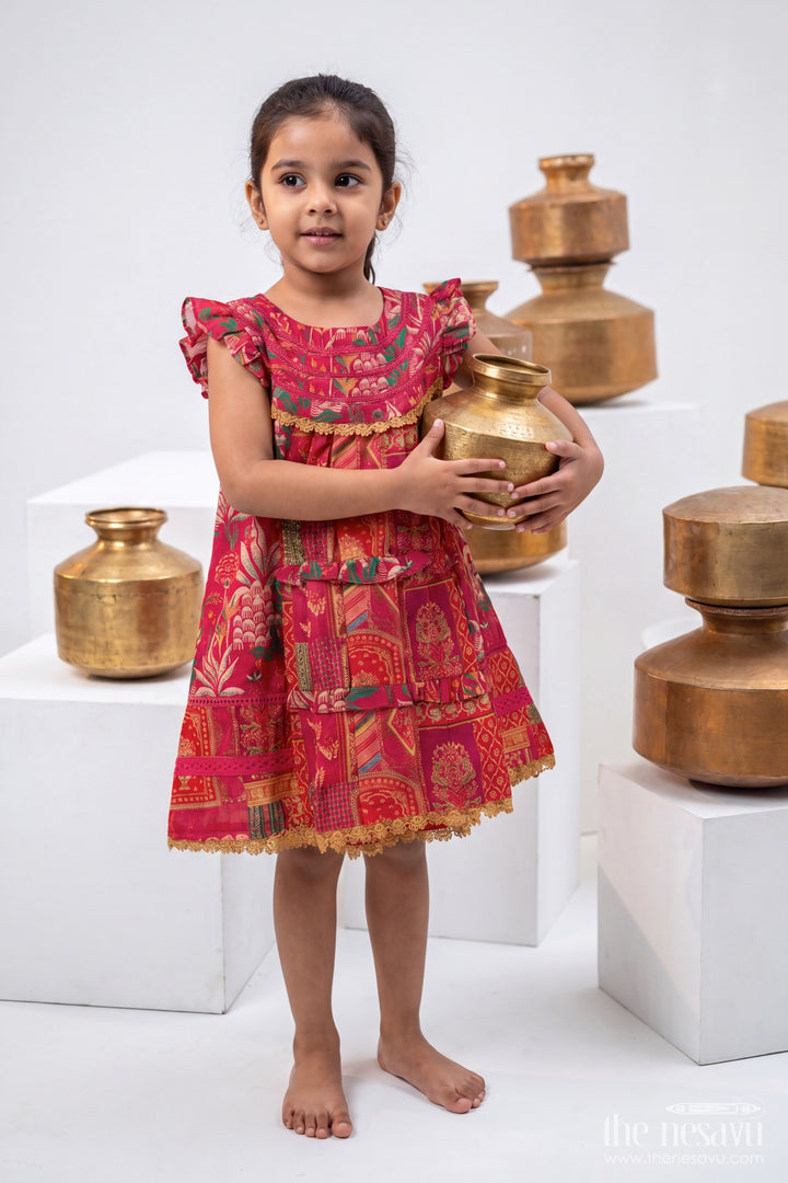 Girls Cotton Frock in Pink for Party Memories