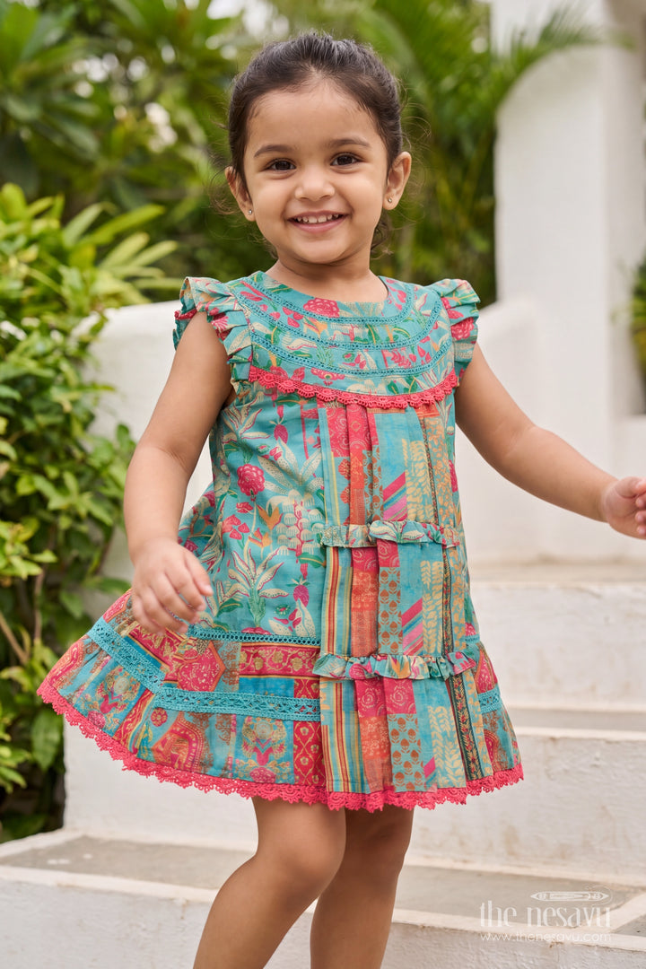 Cotton Dress for Girls in Blue for Traditional Events