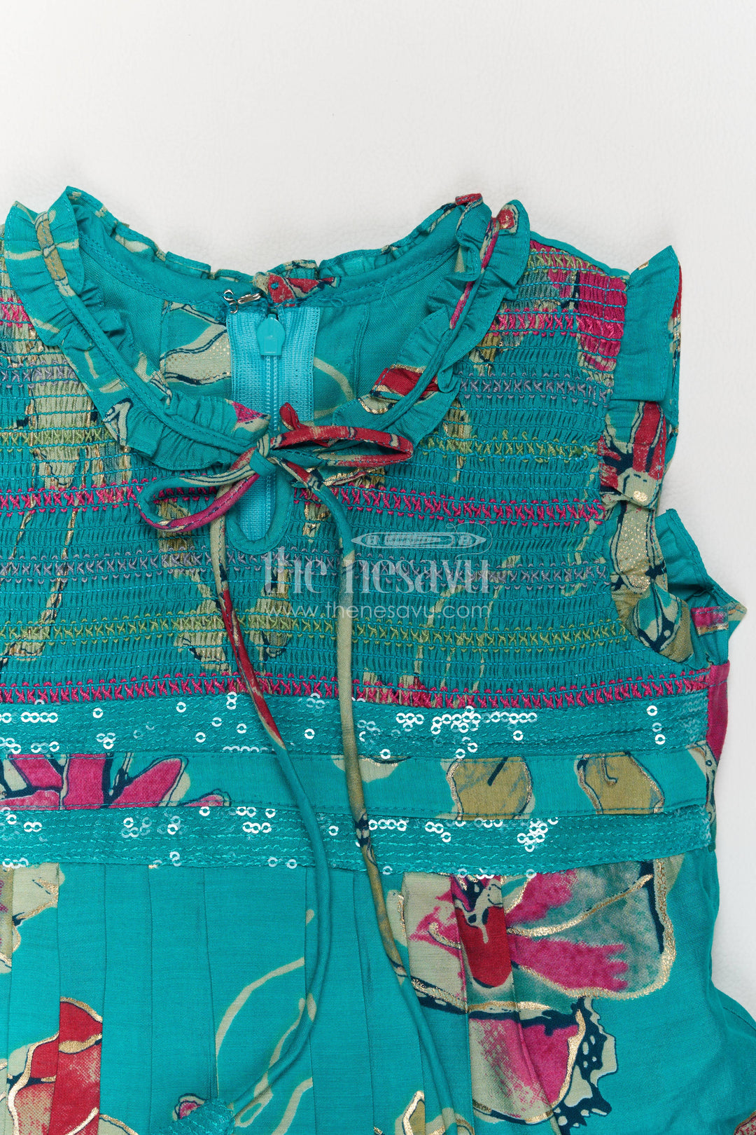 Girls Cotton Frock in Blue for Ceremony Dressing