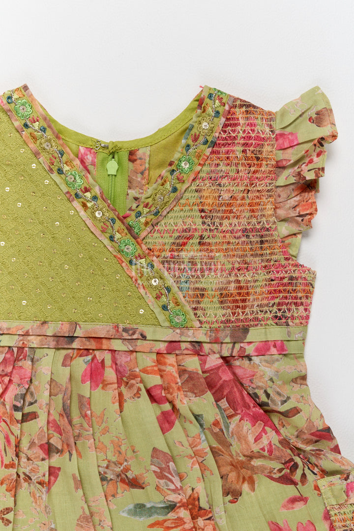 Cotton Dress for Girls in Green for Family Celebrations
