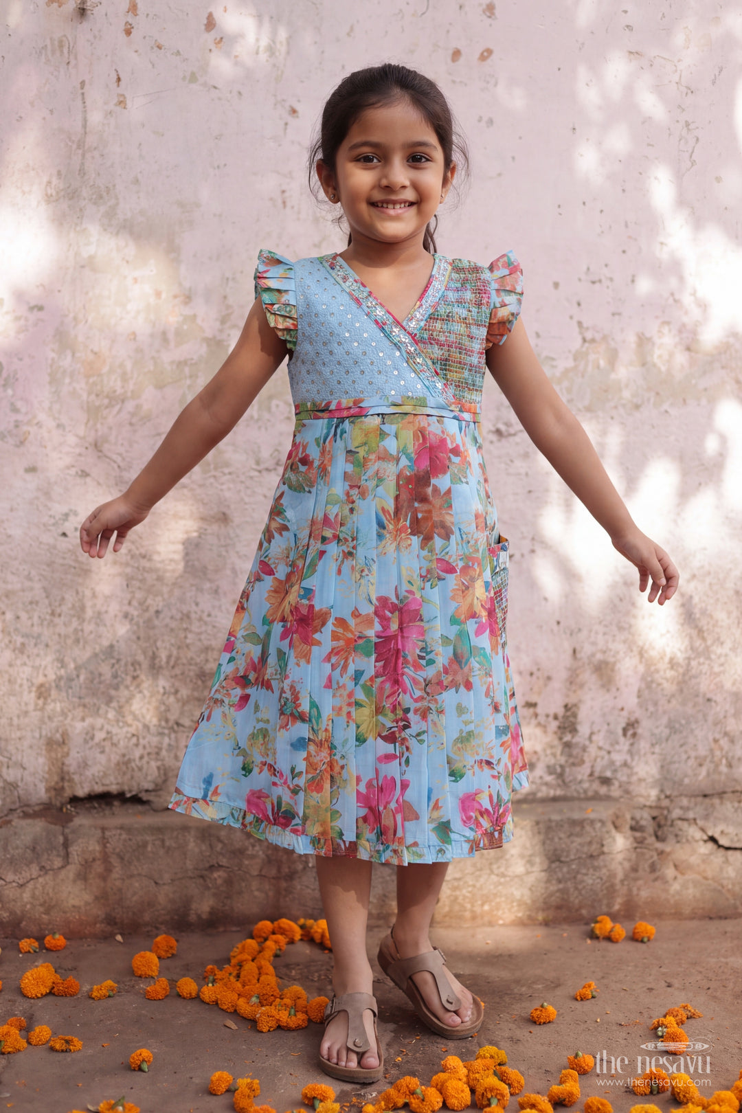 Girls Cotton Frock in Blue for Special Functions