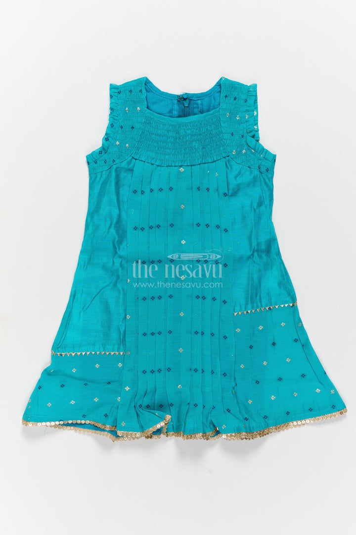 Girls Chanderi Frock in Blue with Smart Tailoring