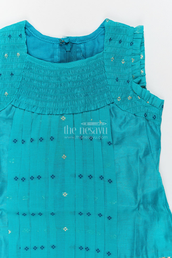 Girls Chanderi Frock in Blue with Smart Tailoring