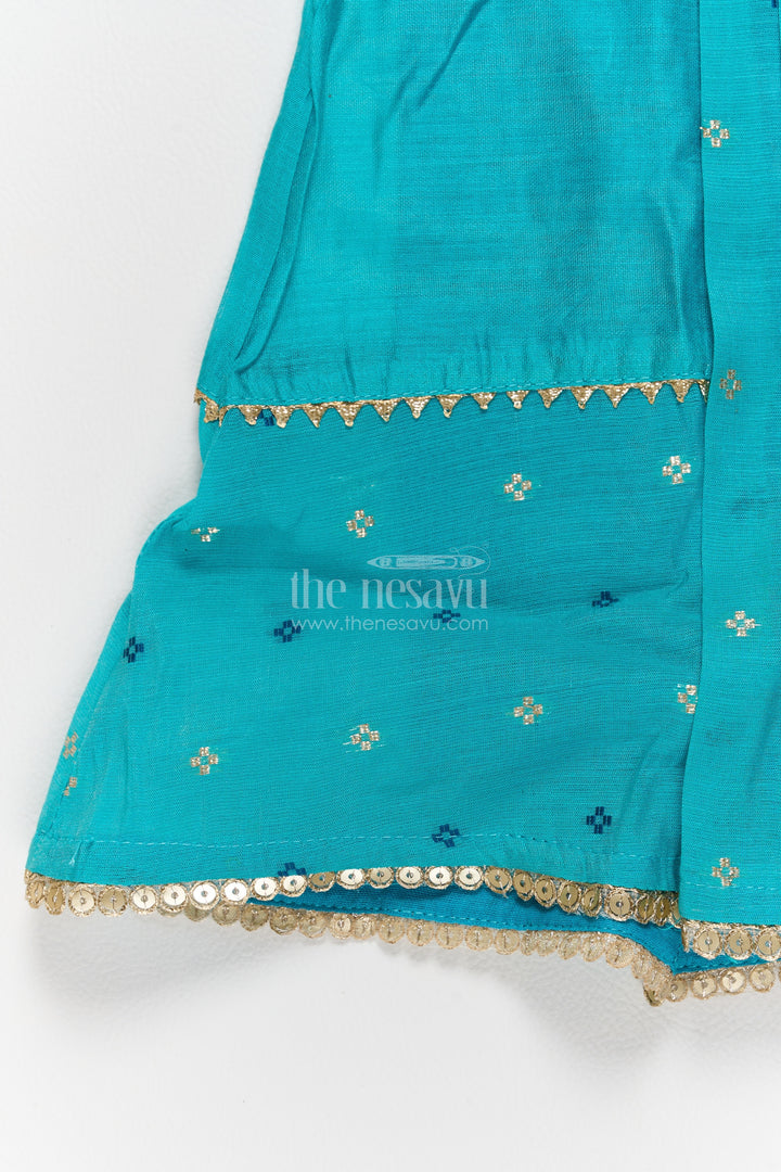 Girls Chanderi Frock in Blue with Smart Tailoring