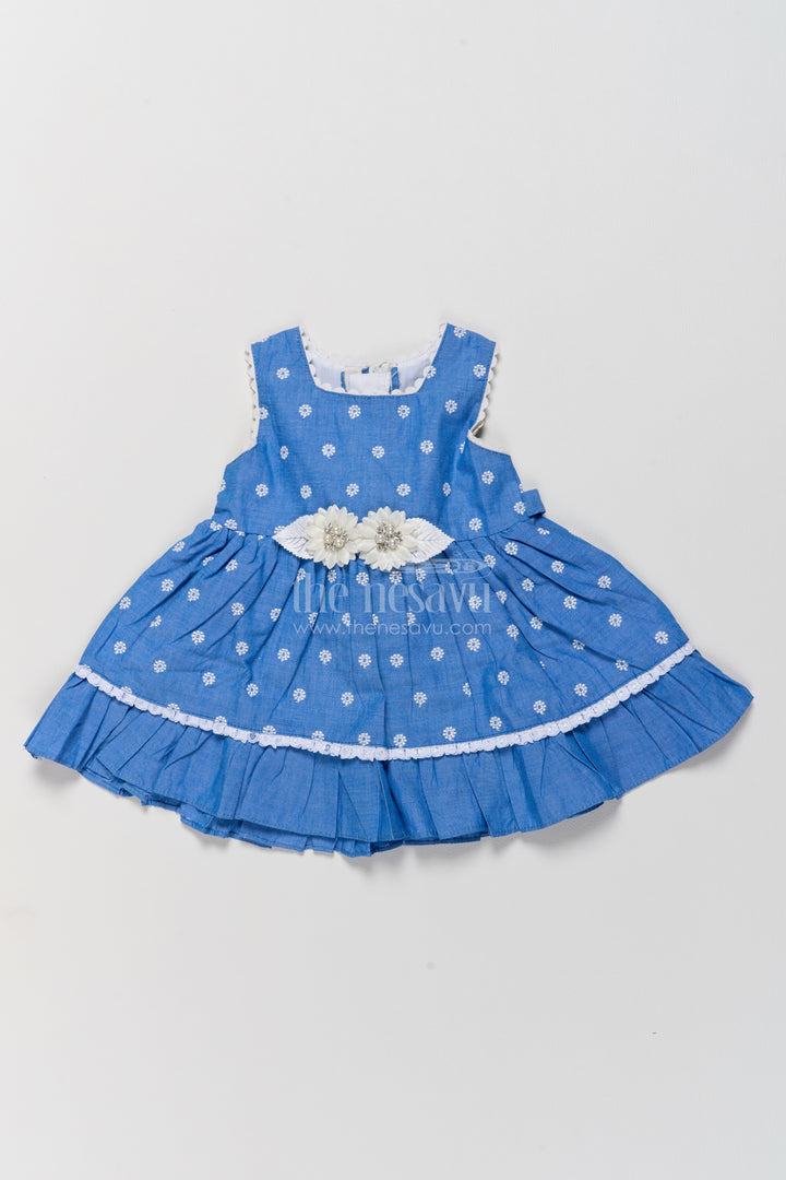 Girls Cotton Frock in Blue with Thread Embroidery