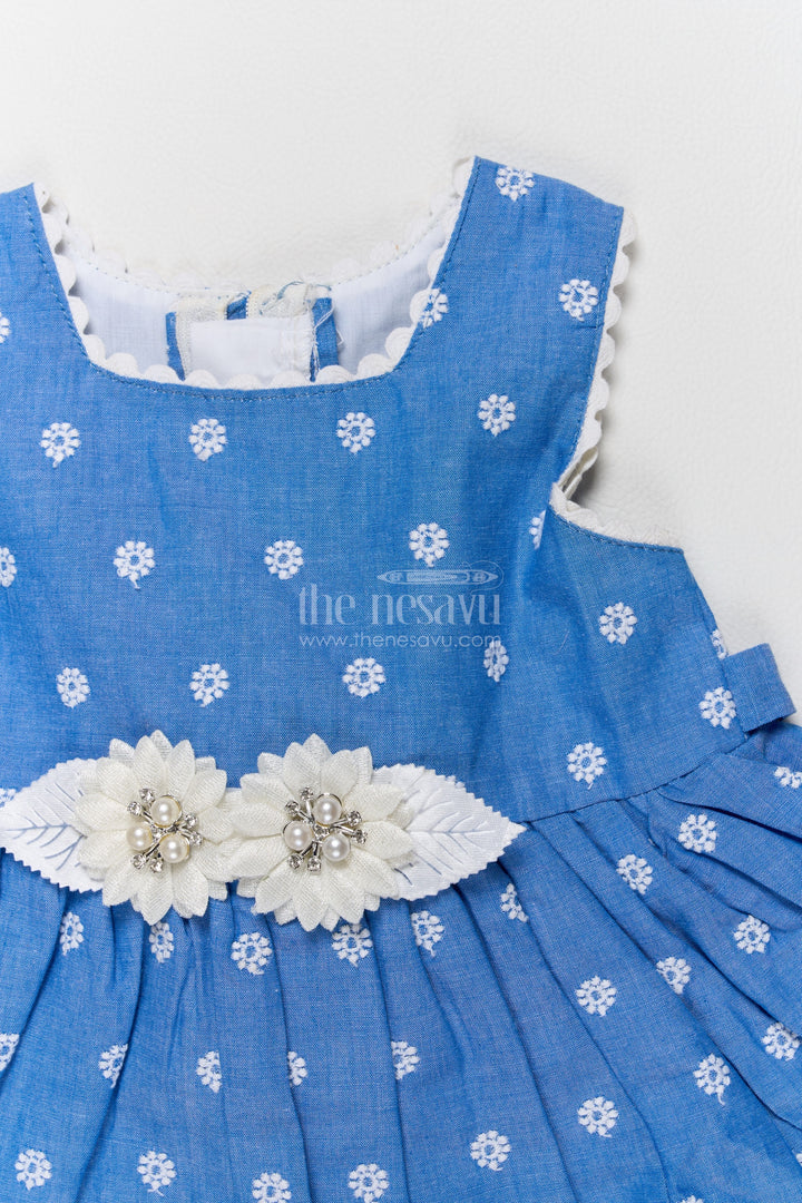 Girls Cotton Frock in Blue with Thread Embroidery