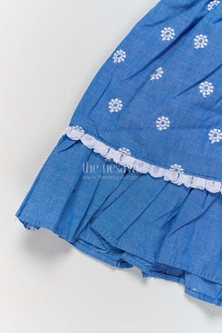 Girls Cotton Frock in Blue with Thread Embroidery