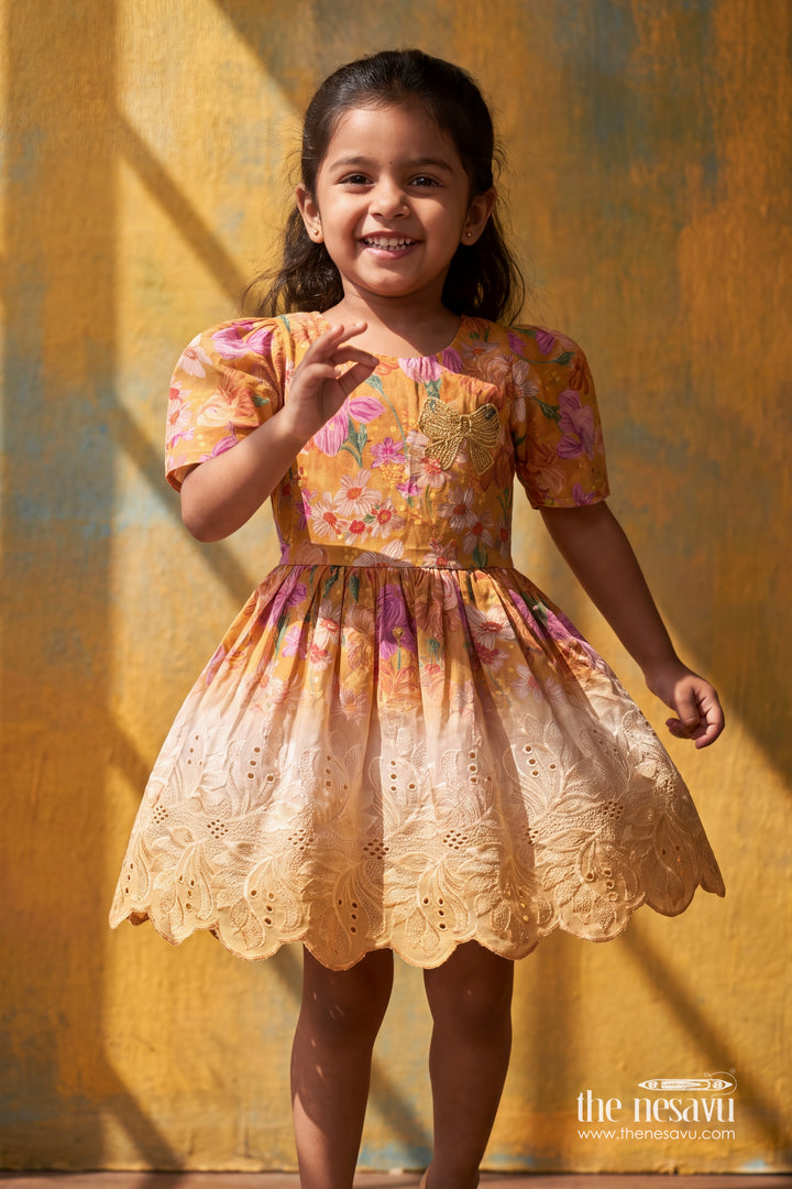 Designer Frock for Girls in Orange with an Occasion Ready Finish