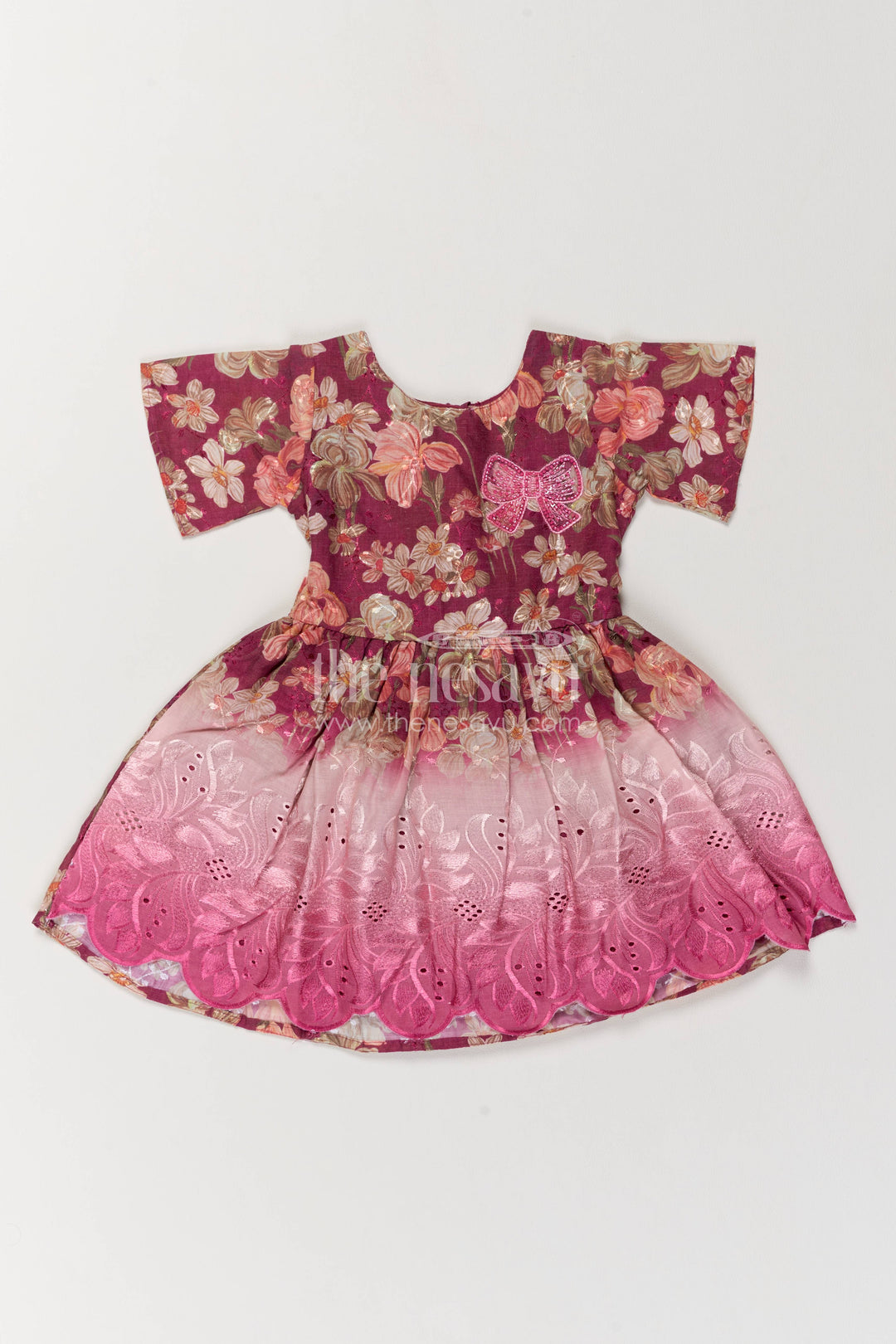 Girls Fancy Frock in Purple with Thread Embroidery