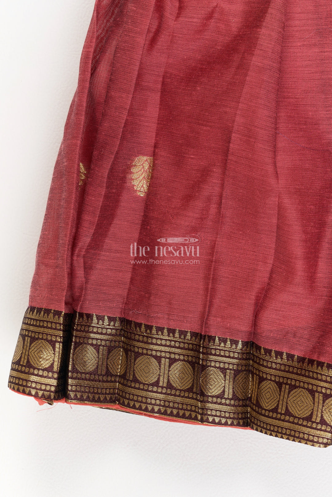 Girls Dusty Rose Gold Geometric Border Silk Blend Ethnic Frock