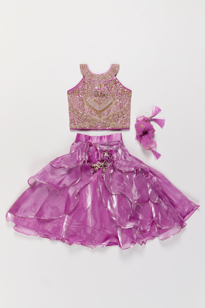 Girls Fancy Lehenga in Purple for Festive Photos