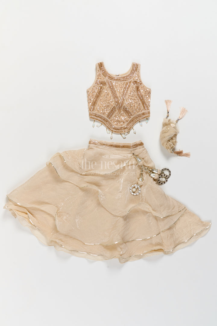 Girls Fancy Lehenga in Cream with Smart Tailoring